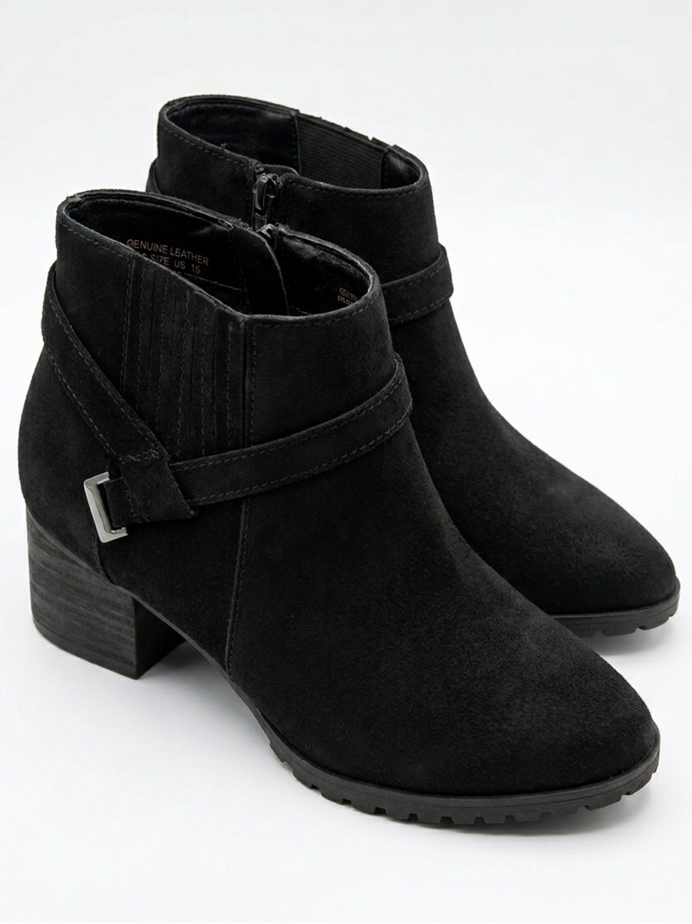 🆕Crown Vintage Boots Suede Booties Treaded Zipper Black Stacked Heel 2” Size 9